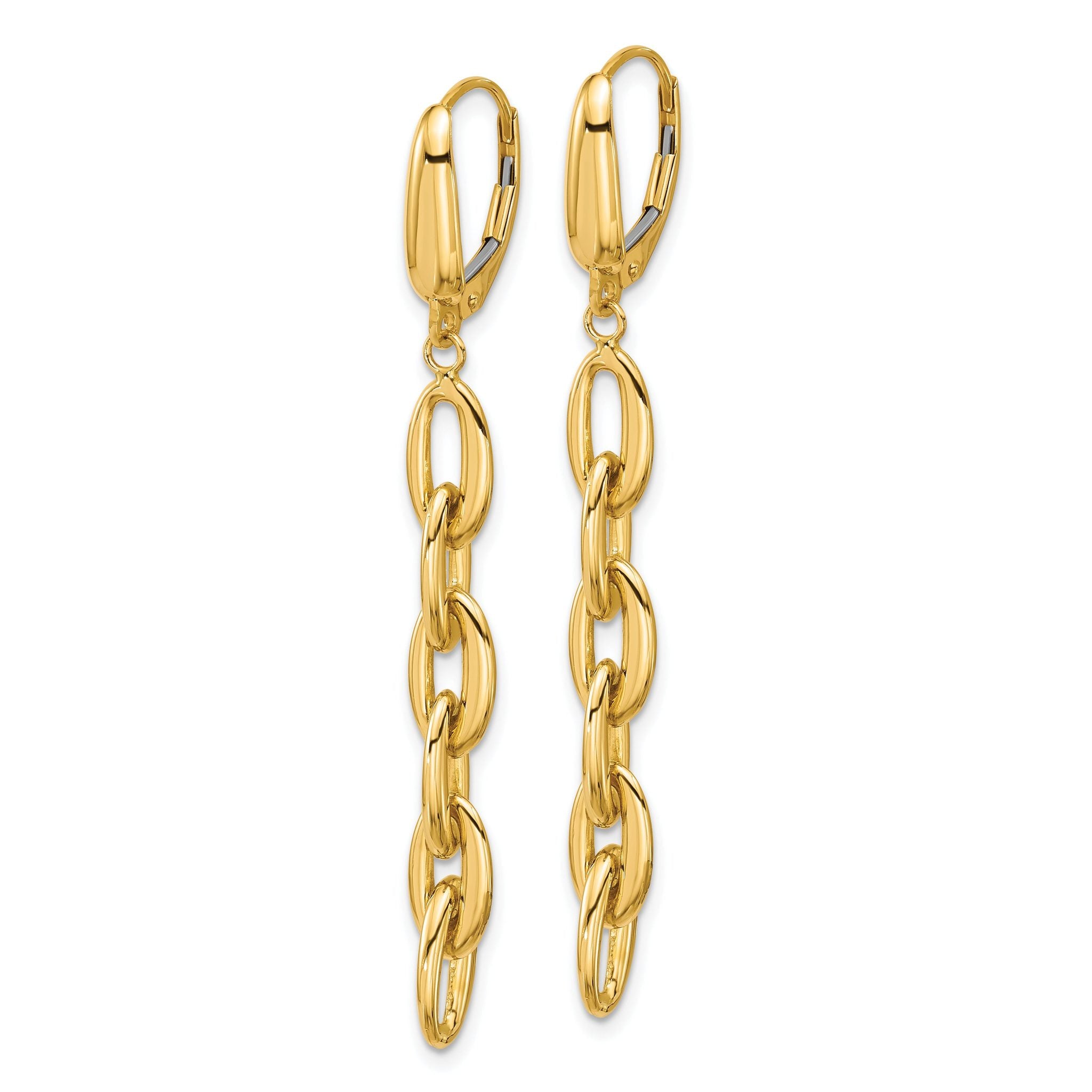14K Polished Fancy Oval Link Leverback Dangle Earrings Secondary image