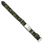 Stainless Steel Polished Green Camo Fabric Adjustable ID Bracelet for Men