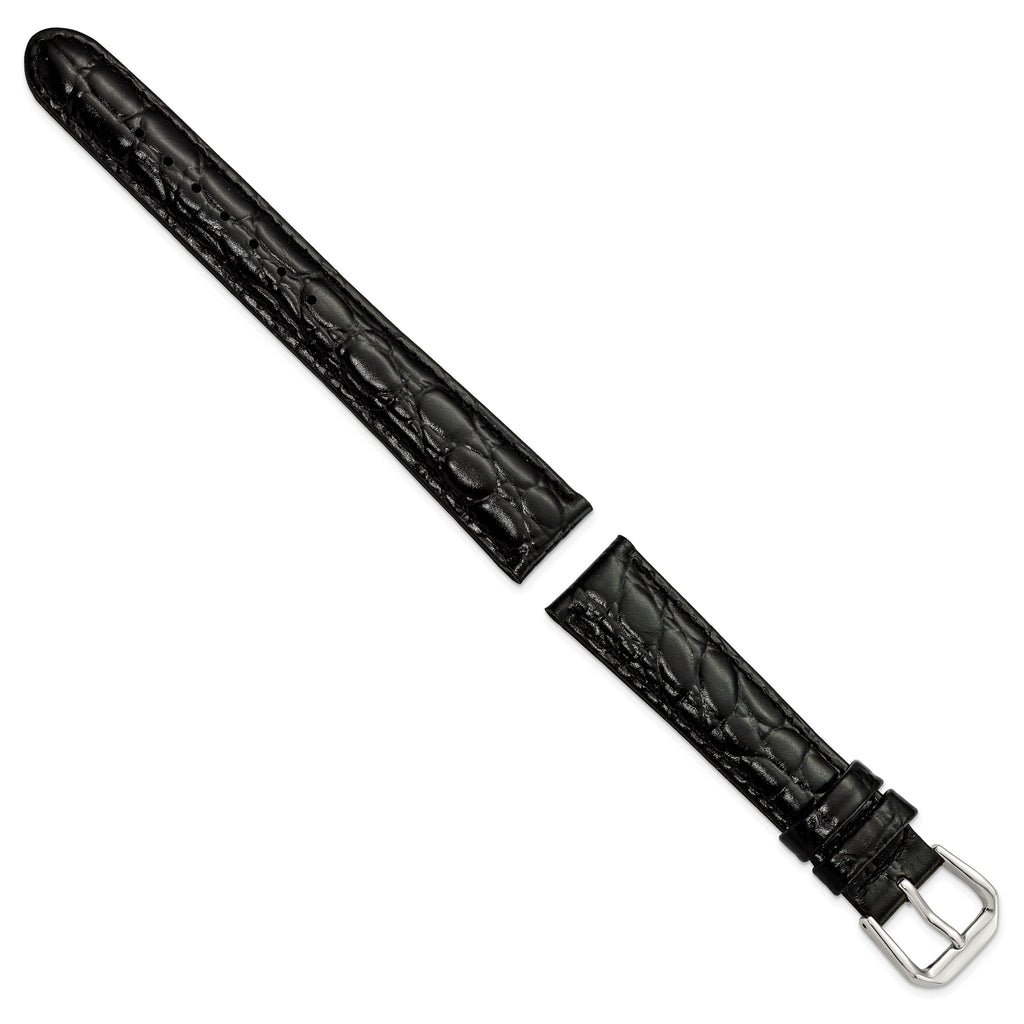 Alligator Grain Leather Watch Band in Black, 18mm