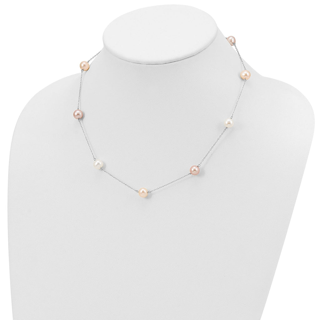 Sophia Jewelers Sterling Silver Multi-Color Pearl Cable Necklace 18 Polished