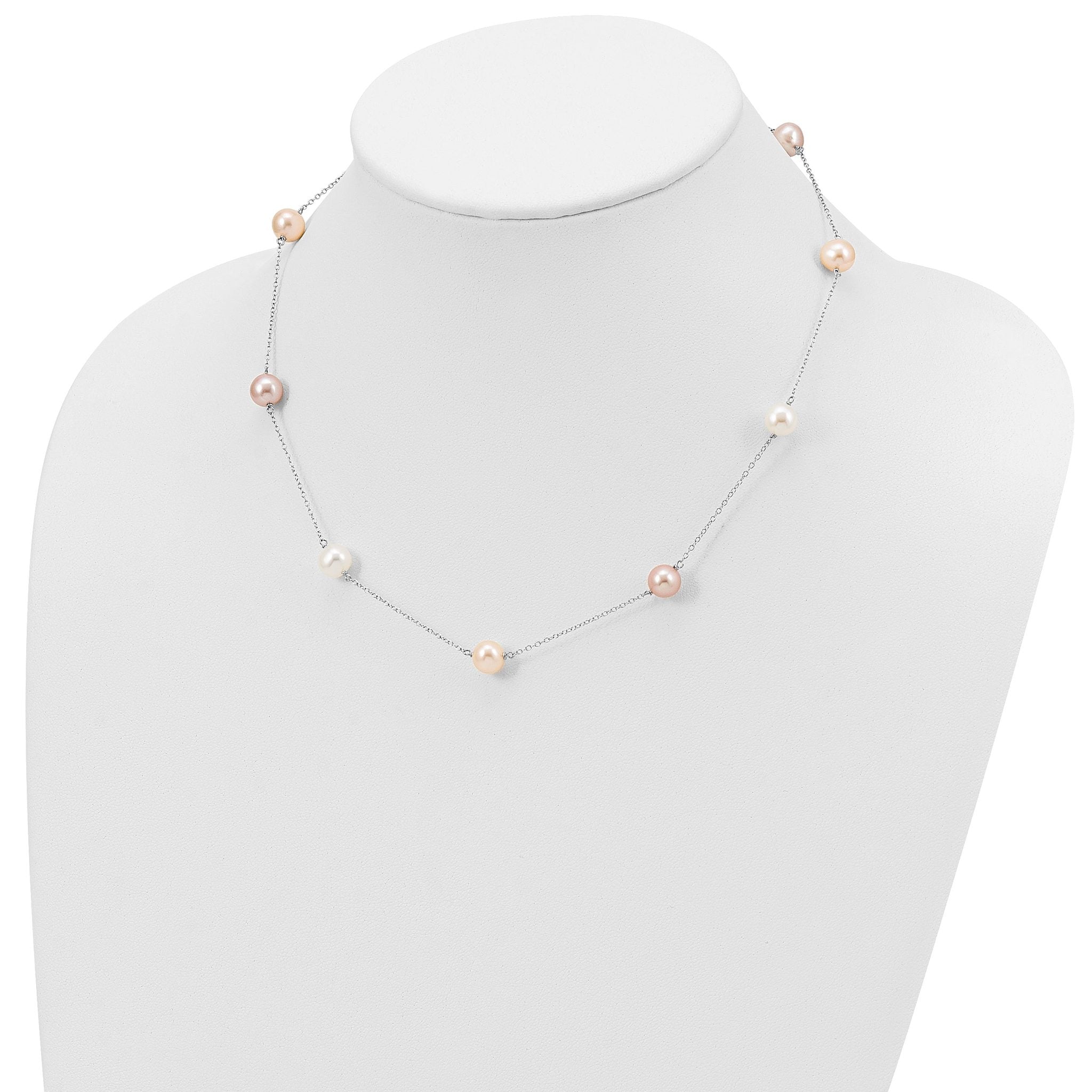 Sophia Jewelers Sterling Silver Multi-Color Pearl Cable Necklace 18 Polished