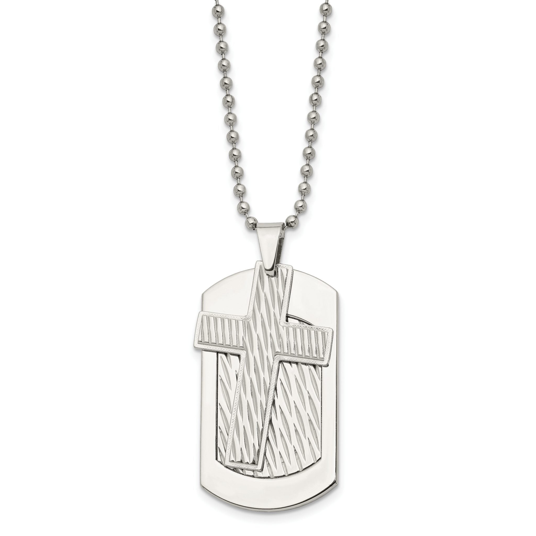 Chisel Stainless Steel Polished and Textured 2 Piece Cross Dog Tag on a 24 inch Ball Chain Necklace Main image