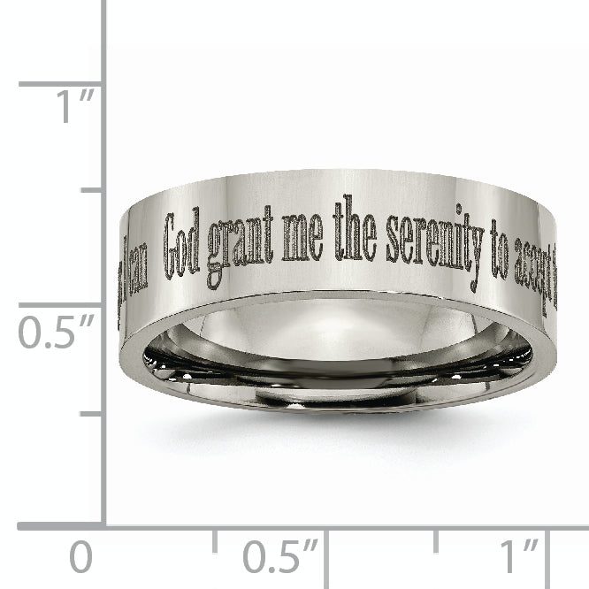 Unisex Titanium Serenity Prayer Wedding Band with Polished Laser Design