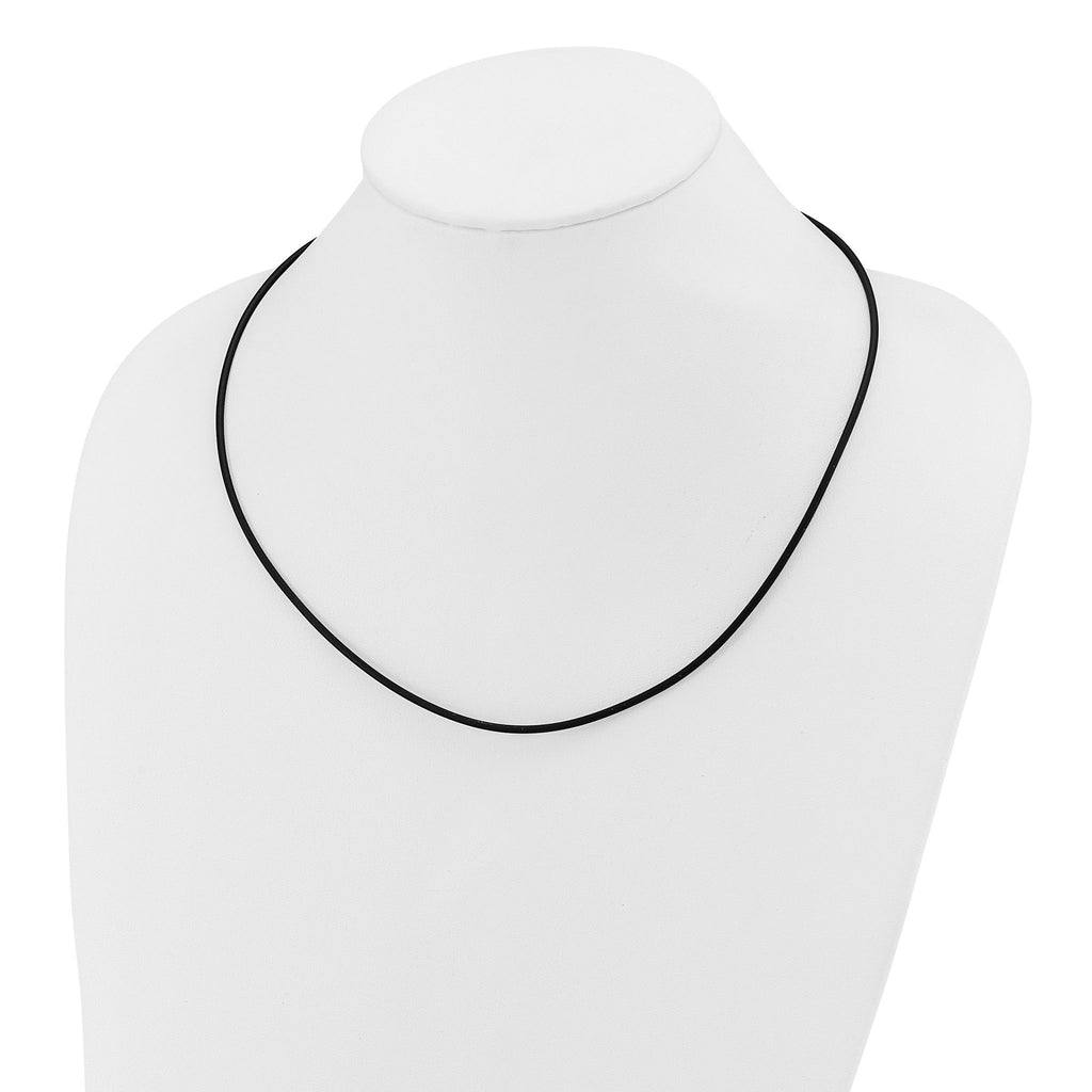 14k Yellow Clasp 2mm 16 inch Black Rubber Cord Necklace