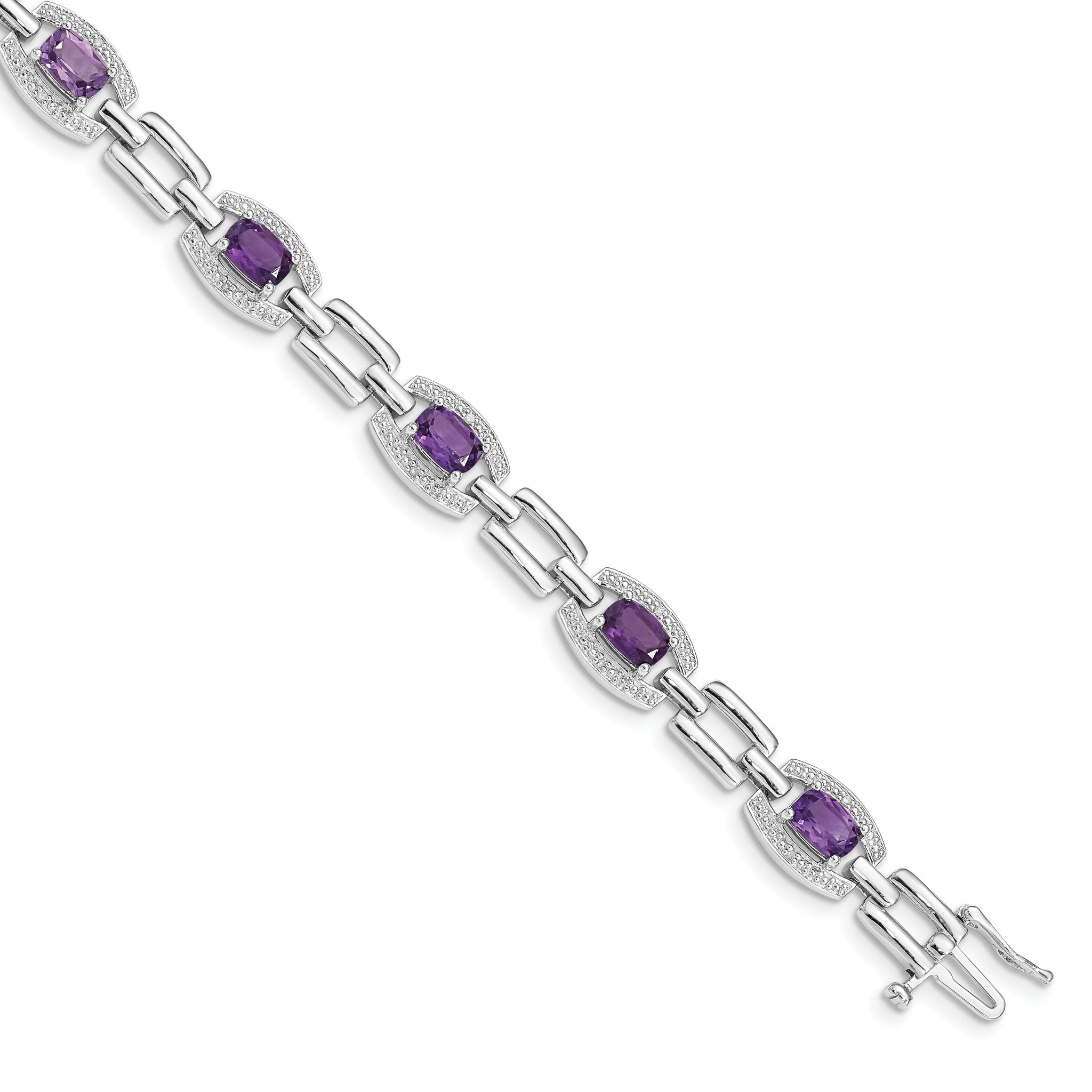 Sterling Silver Rhodium-plated Diamond & Amethyst Bracelet Main image