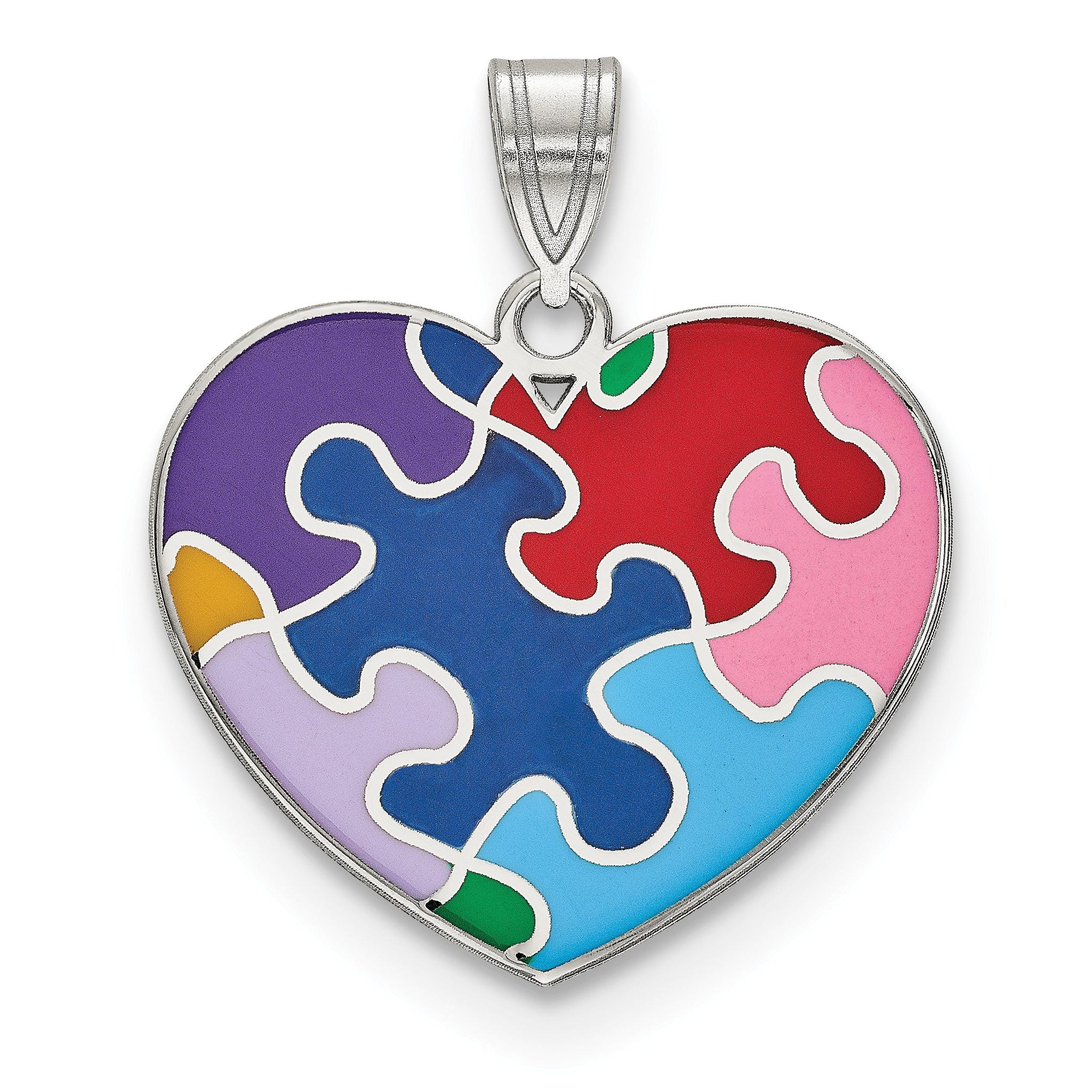 Sterling Silver 925 Autism Heart Pendant with Multi-Color Enamel Finish Main image