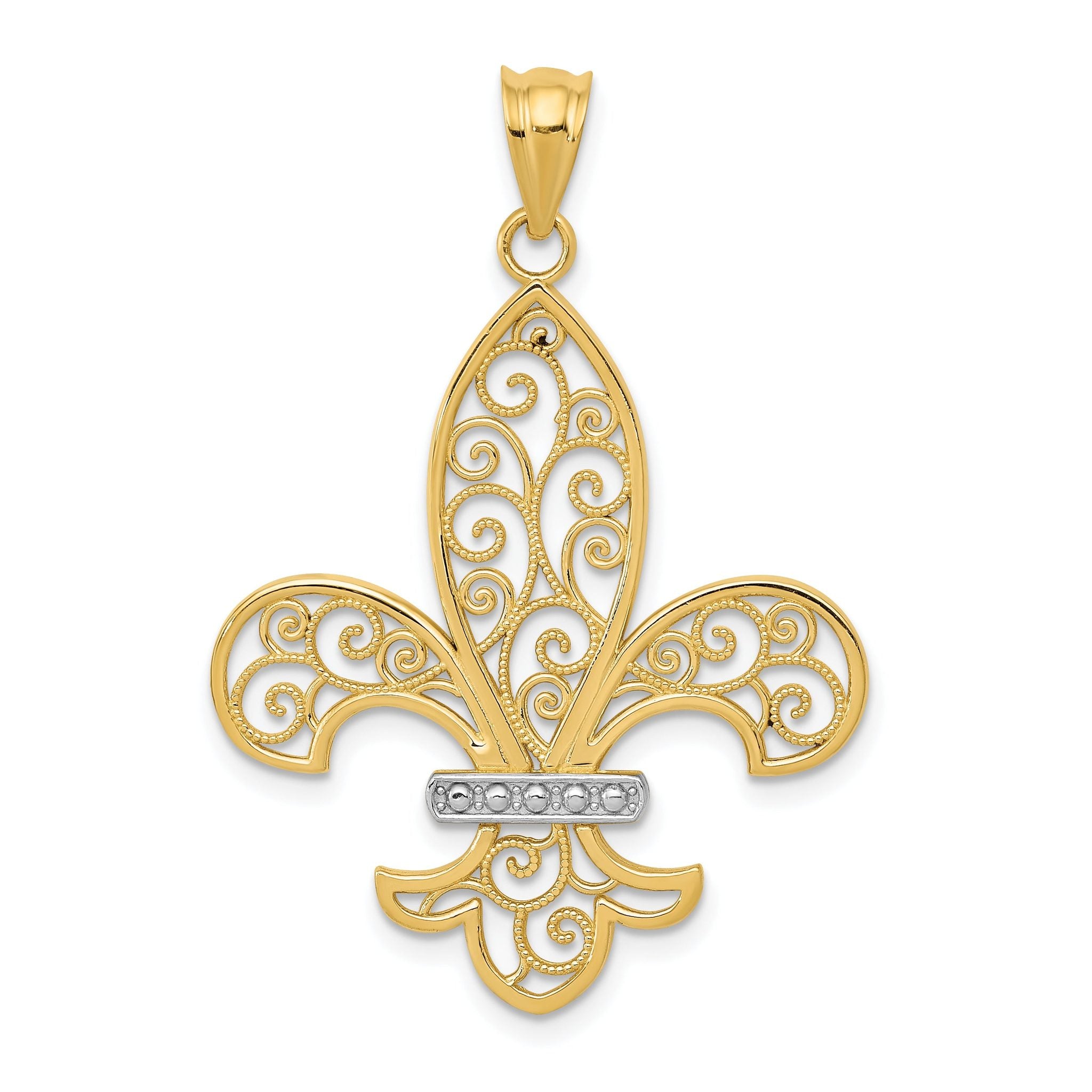 14k and Rhodium Filigree Fleur de Lis Pendant Main image