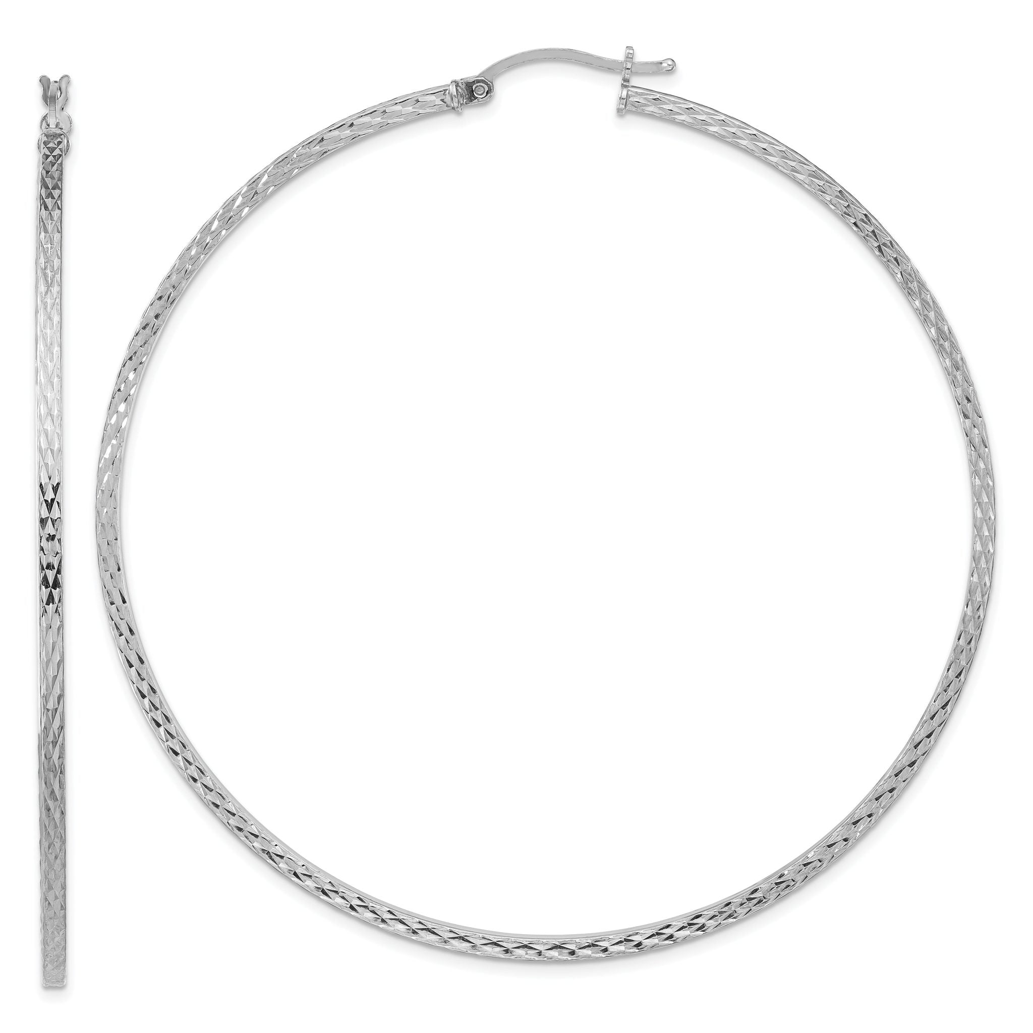 Sterling Silver Rhodium-plated Diamond-cut 2x70mm Square Tube Hoop Earrings Main image
