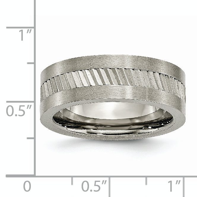 Titanium Unisex Wedding Band with Sawtooth Design and Engravable Feature