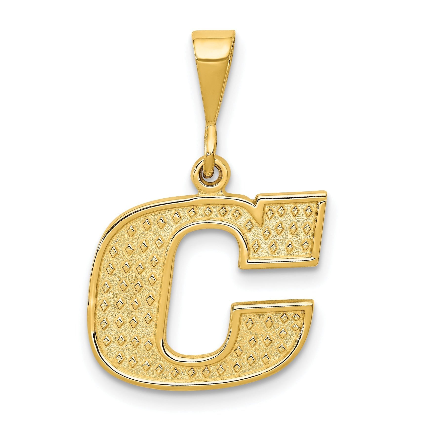 14K Gold Textured Initial C Pendant Polished Large Charm Main image