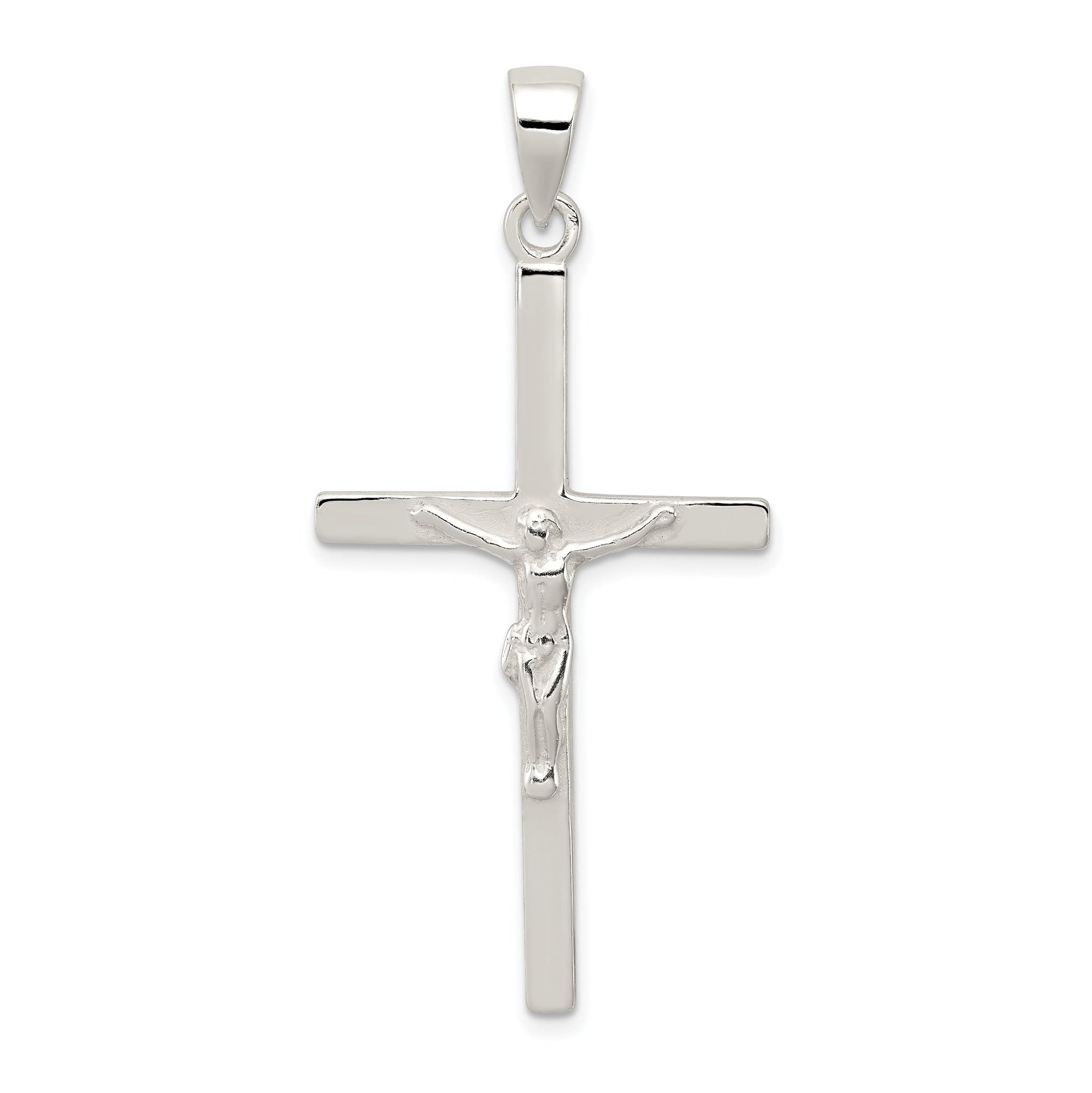 Sterling Silver 925 Polished Crucifix Pendant with Anti-Tarnish Finish Solid Design