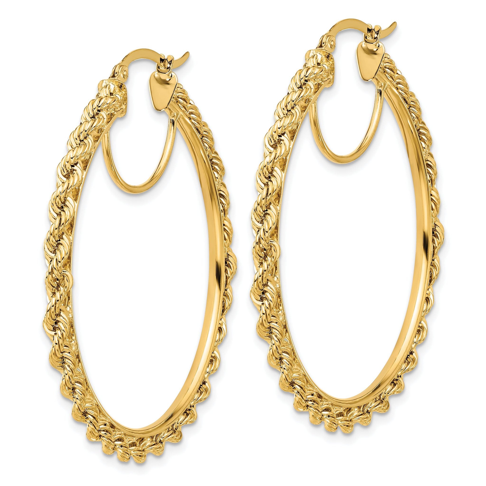 14k Polished and D/C Rope 2.95mm Hoop Earrings Secondary image