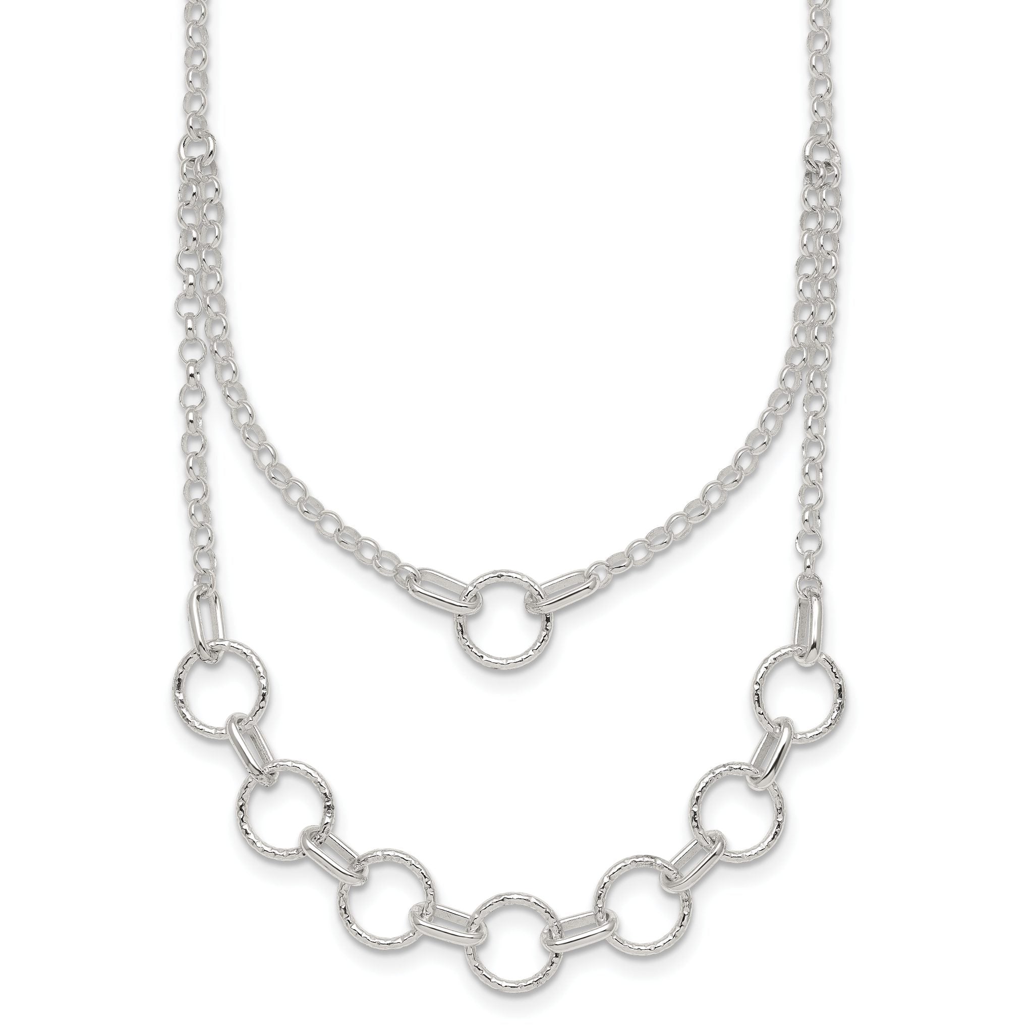 Sterling Silver Polished and Textured Circles Multi-strand 16 inch with 2 inch Extension Necklace Main image
