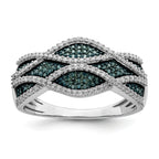 Sterling Silver Rhod Plated Blue and White Diamond Ring