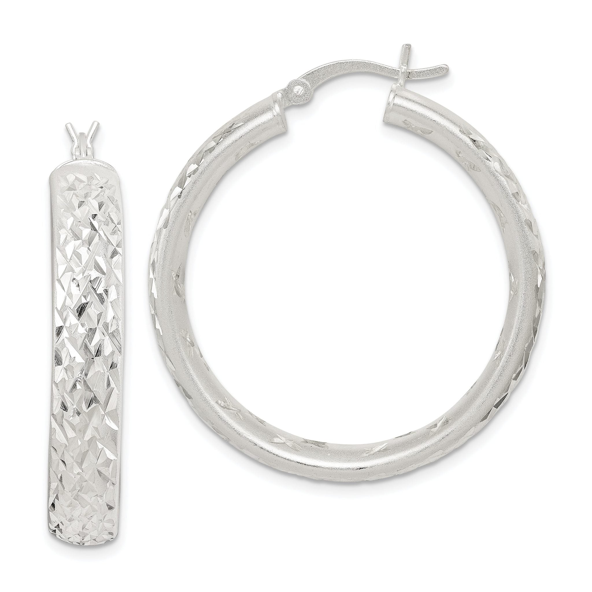 Sterling Silver 5mm Diamond-Cut Hoop Earrings with Brushed Satin Finish Main image