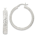 Sterling Silver 5mm Diamond-Cut Hoop Earrings with Brushed Satin Finish