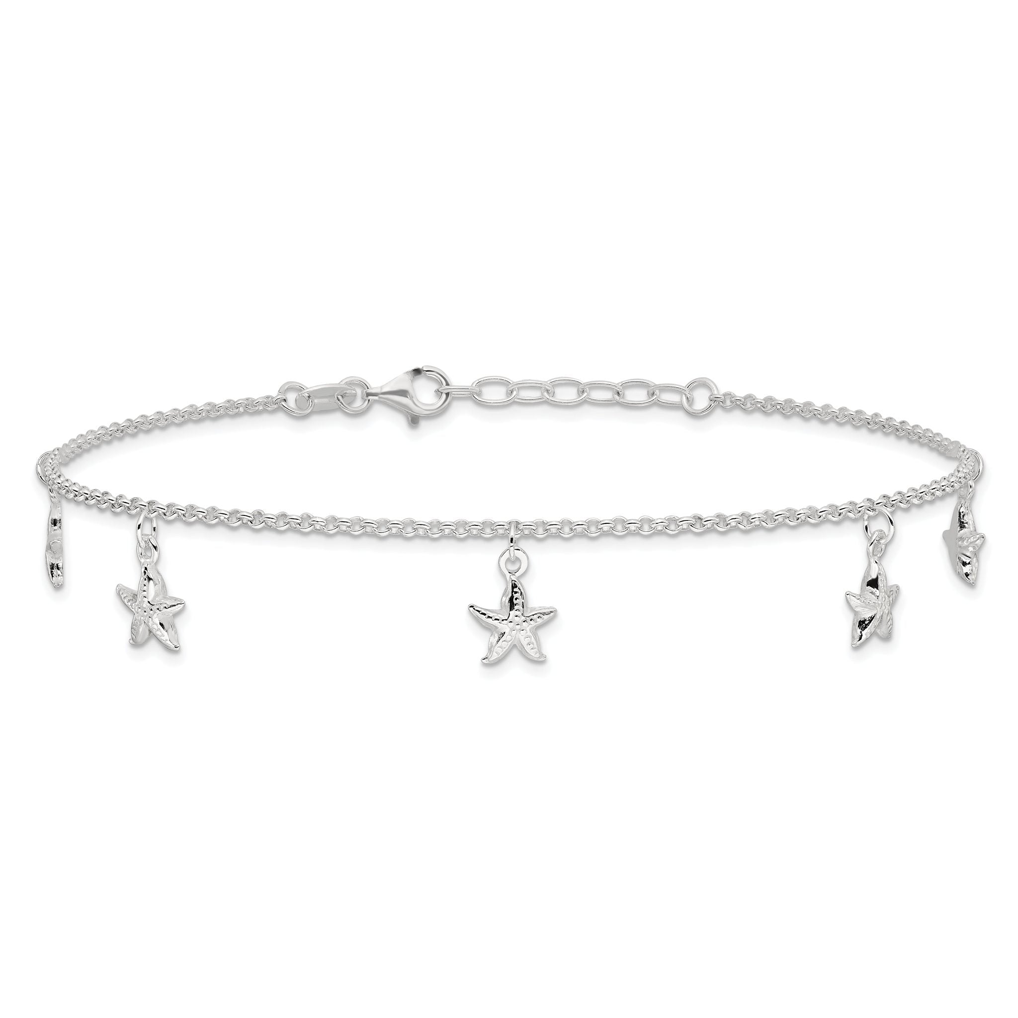 Starfish Dangle Anklet in Sterling Silver