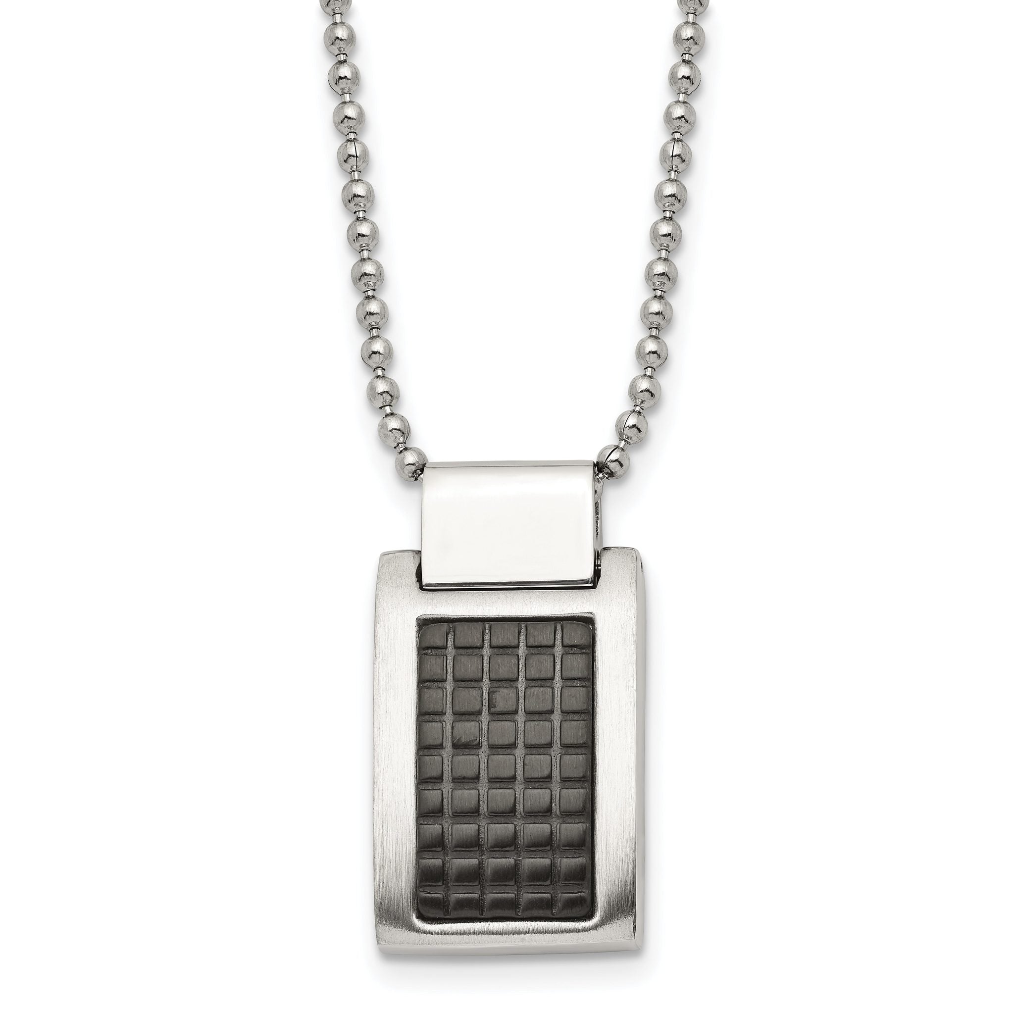 Brushed & Black IP Dog Tag Necklace in Stainless Steel, 22in