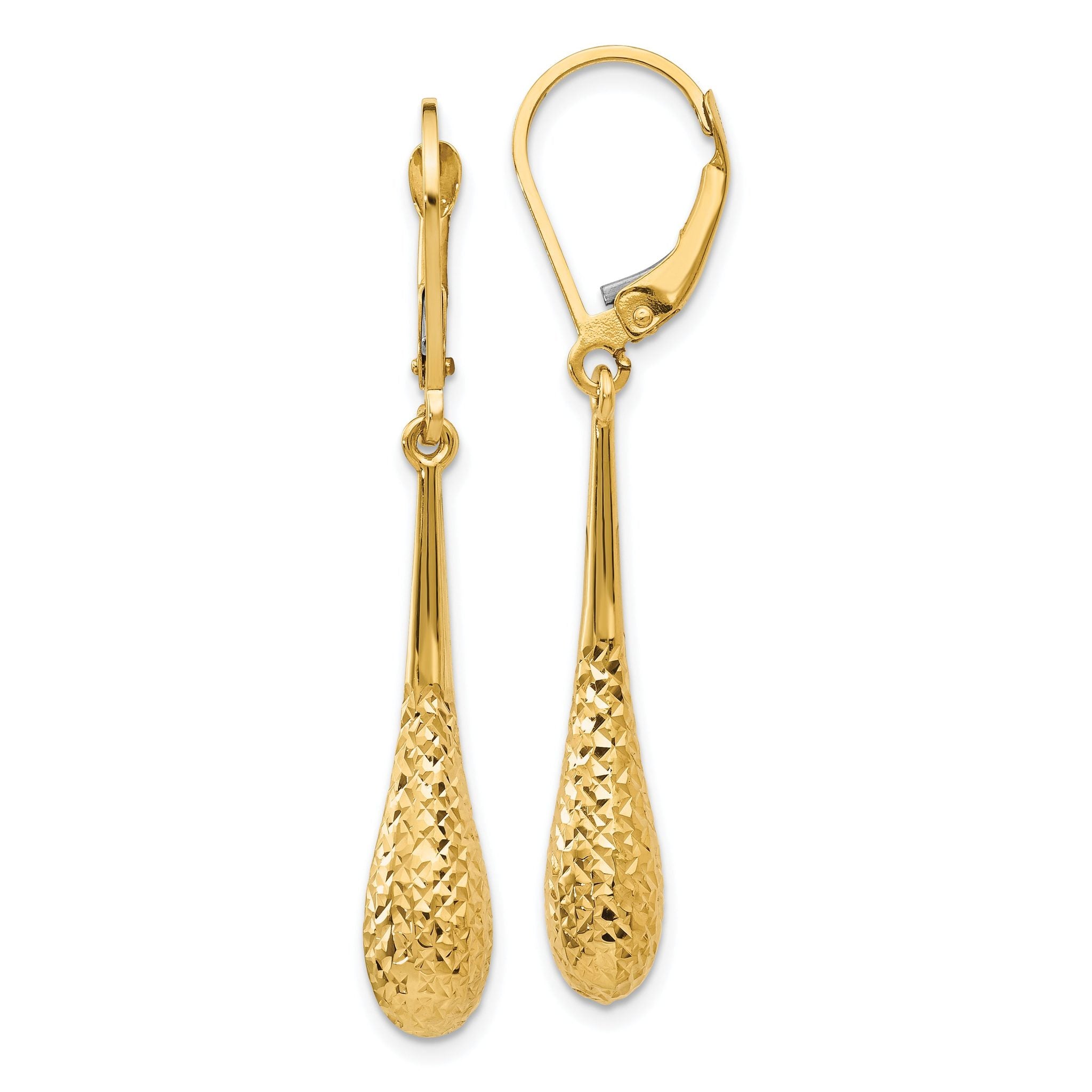 14K Gold Diamond-Cut Leverback Earrings with Polished Finish 44mm Dangle Style