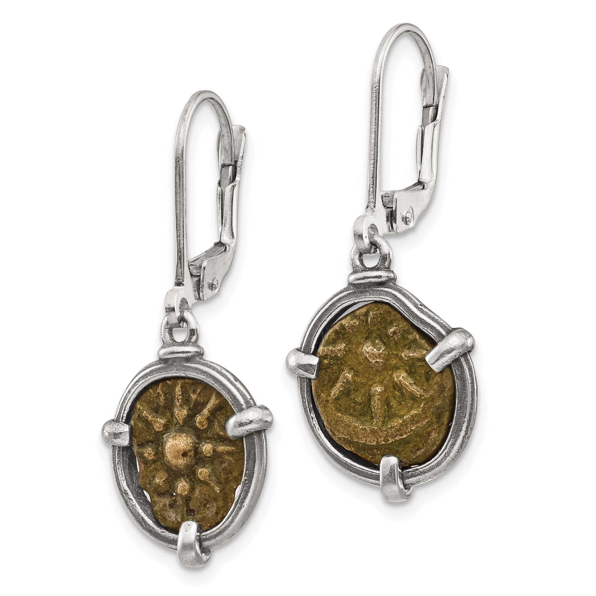 Ancient Coins Sterling Silver and Bronze Antiqued Widow's Mite Coin Leverback Dangle Earrings with a Certificate of Authenticity Secondary image