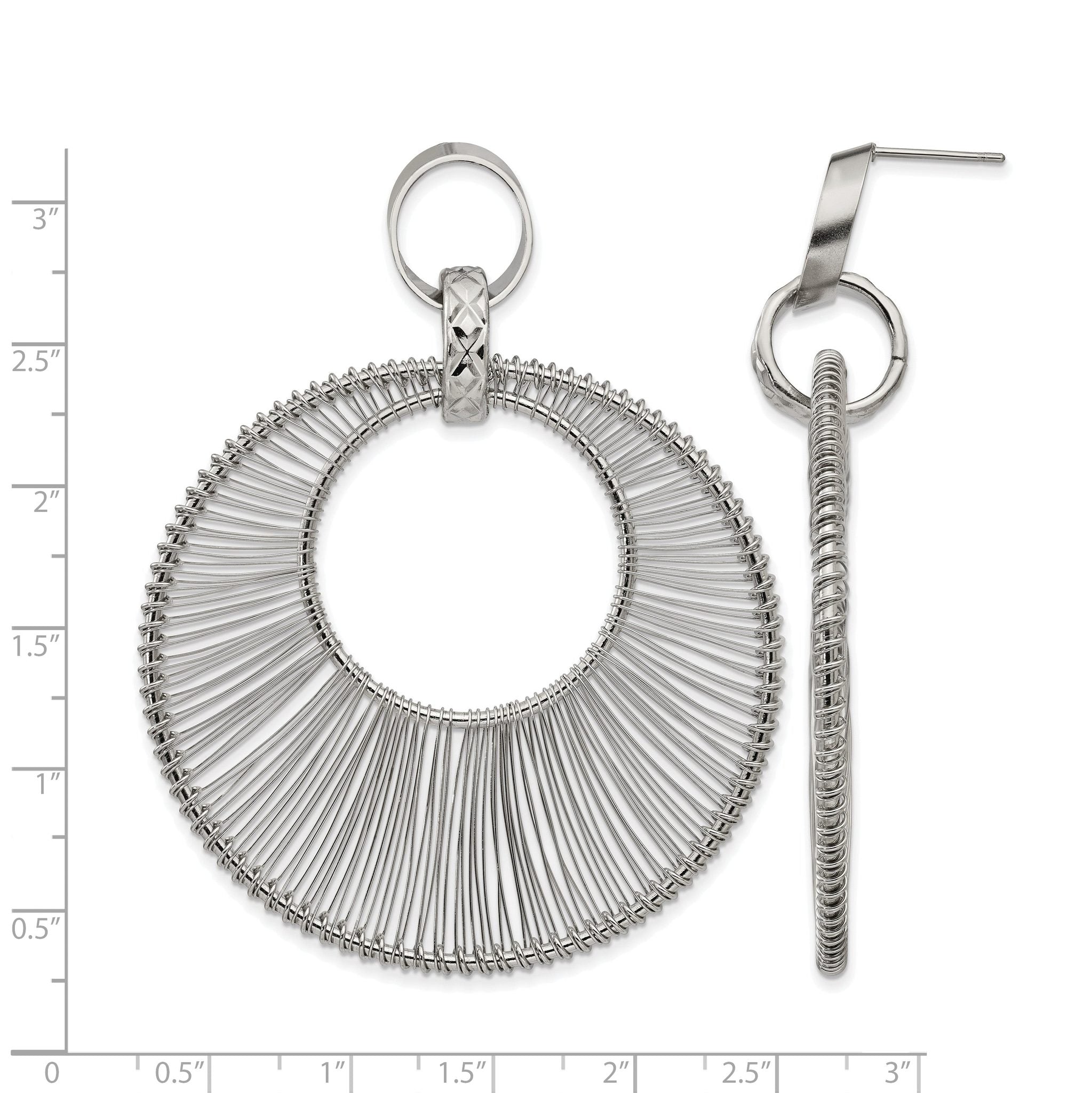 Stainless Steel Polished Textured Drop Dangle Earrings for Women