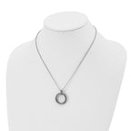 Stainless Steel Antiqued and Polished Black/Clear CZ Circle 18in Necklace