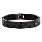 Stainless Steel Polished Black IP-plated Grooved Design Link Bracelet for Men