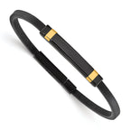 Stainless Steel Polished Black and Yellow IP-plated Black Leather ID Bracelet for Men