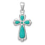 Sterling Silver 925 Polished Turquoise Cross Pendant Rhodium-Plated Solid