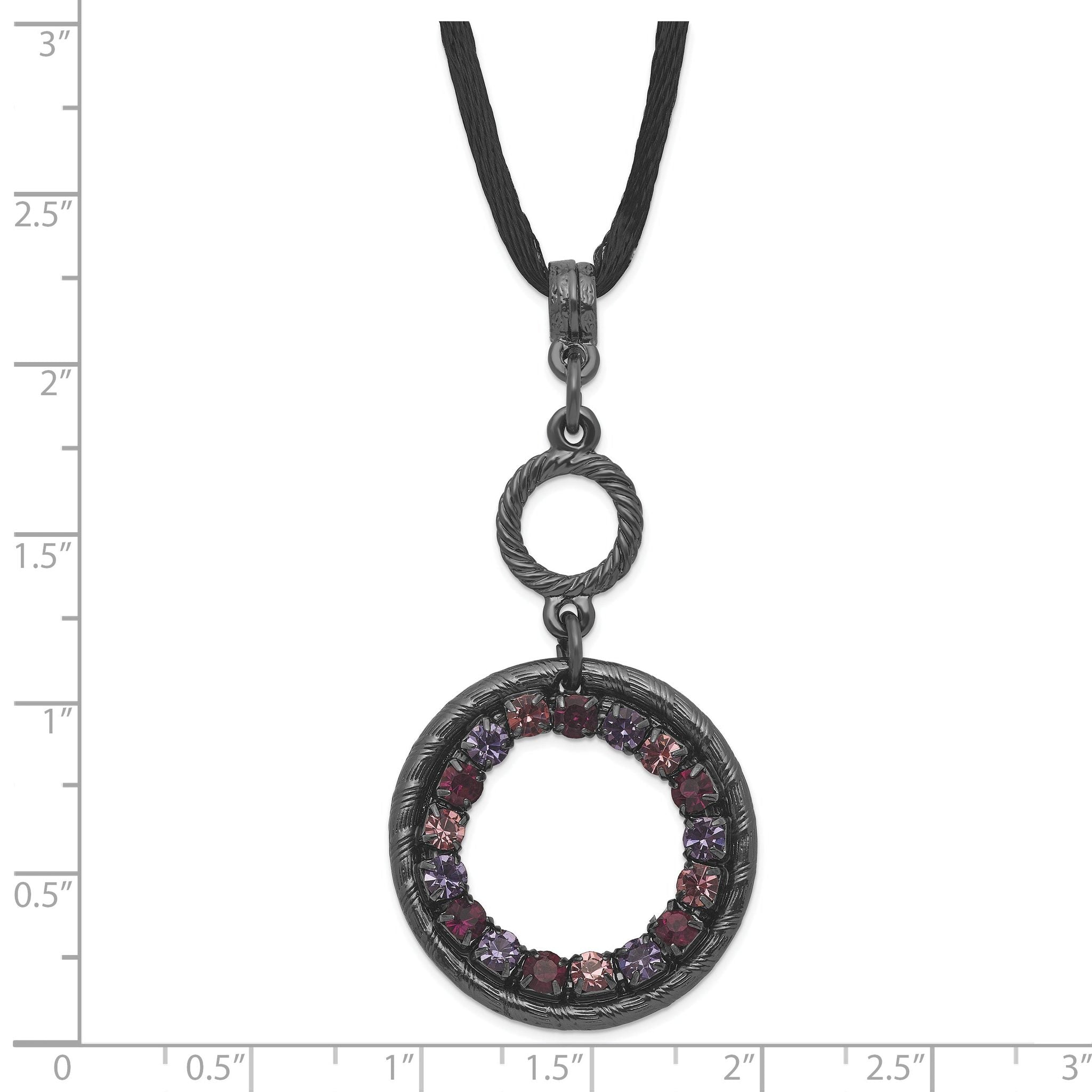 Pink & Purple Crystal Double Circle Necklace in Black-Plated Metal Secondary image