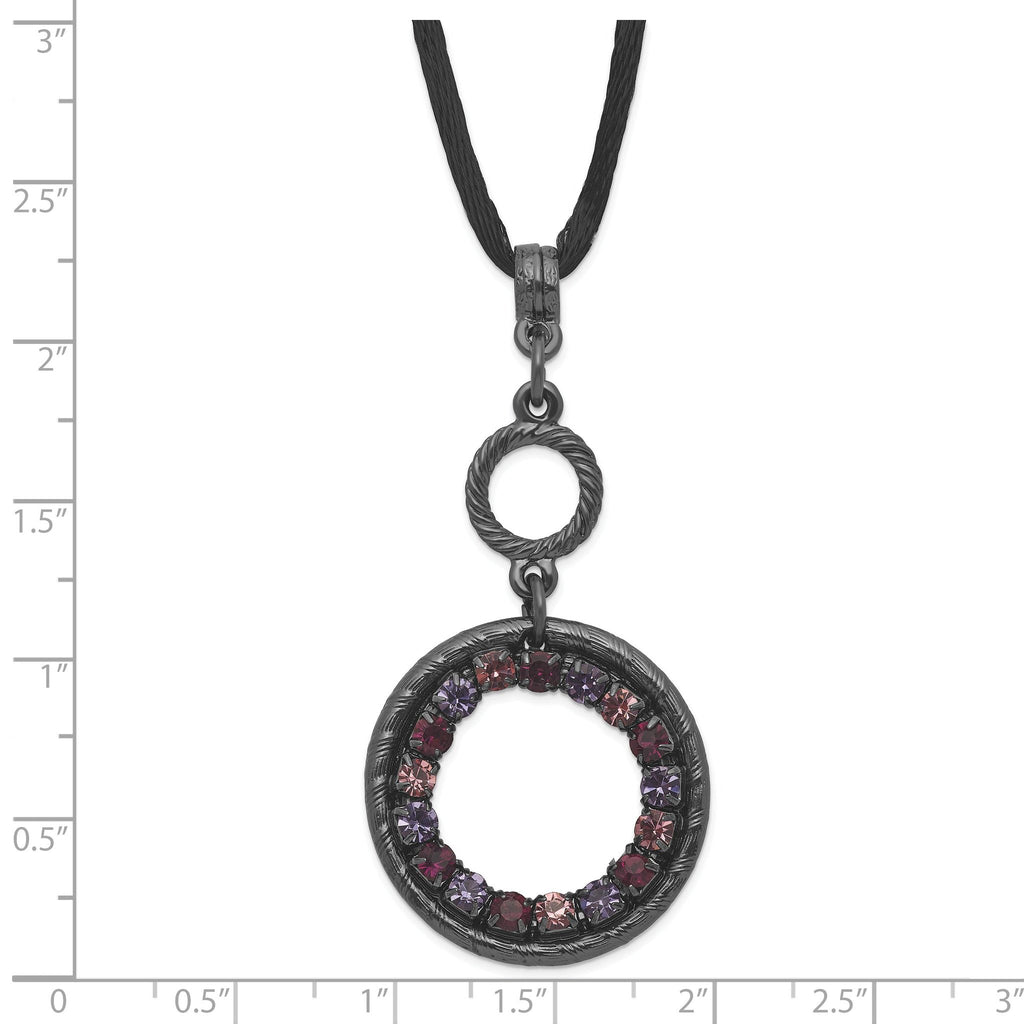 Pink & Purple Crystal Double Circle Necklace in Black-Plated Metal