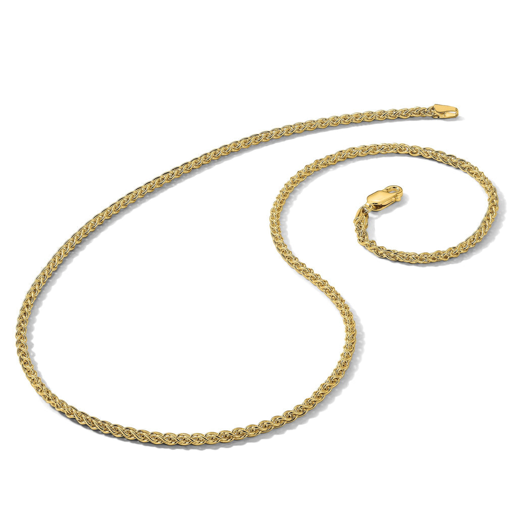 14K Yellow Gold Solid Wheat Chain Necklace 2.1mm