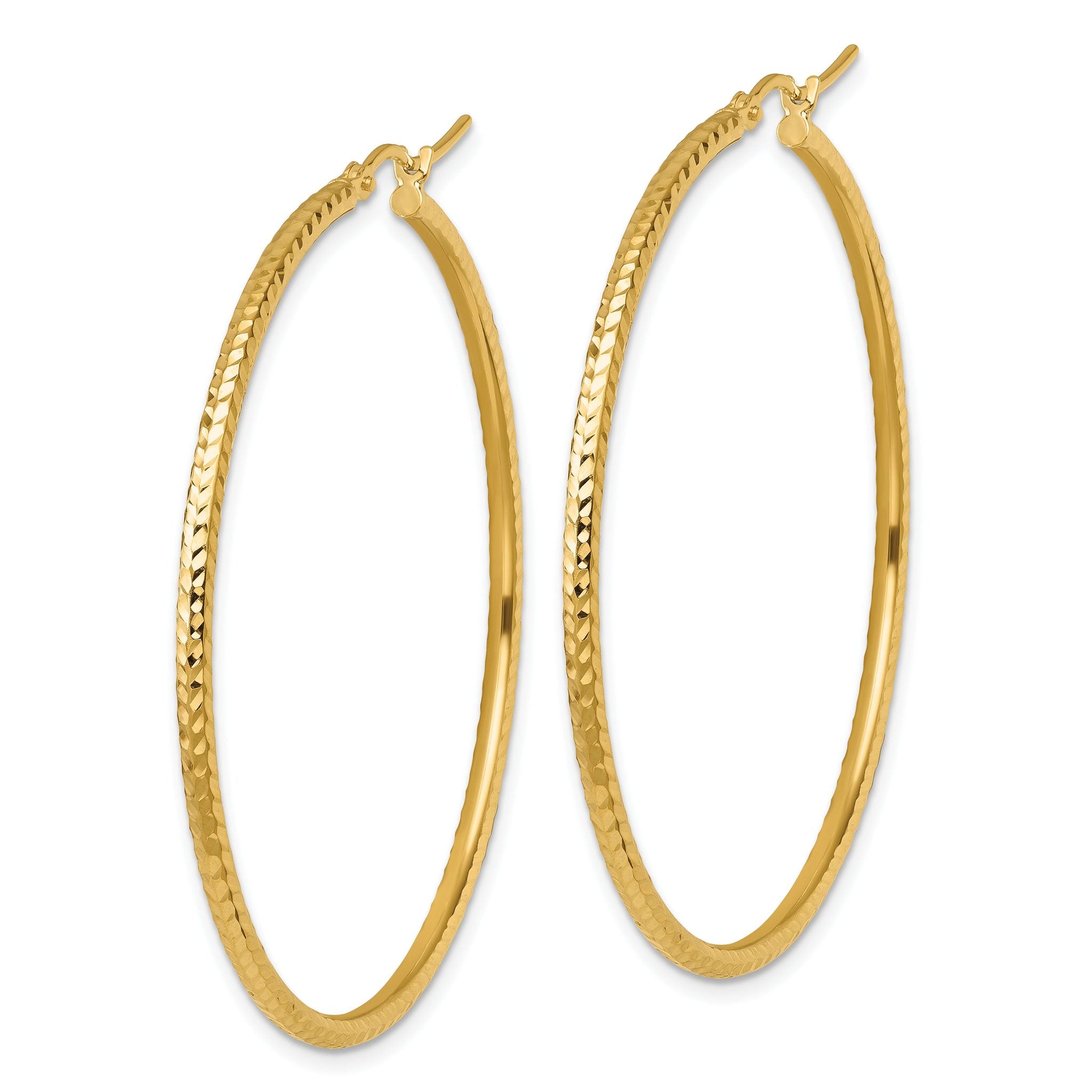 10k Diamond-cut 2mm Round Tube Hoop Earrings Secondary image