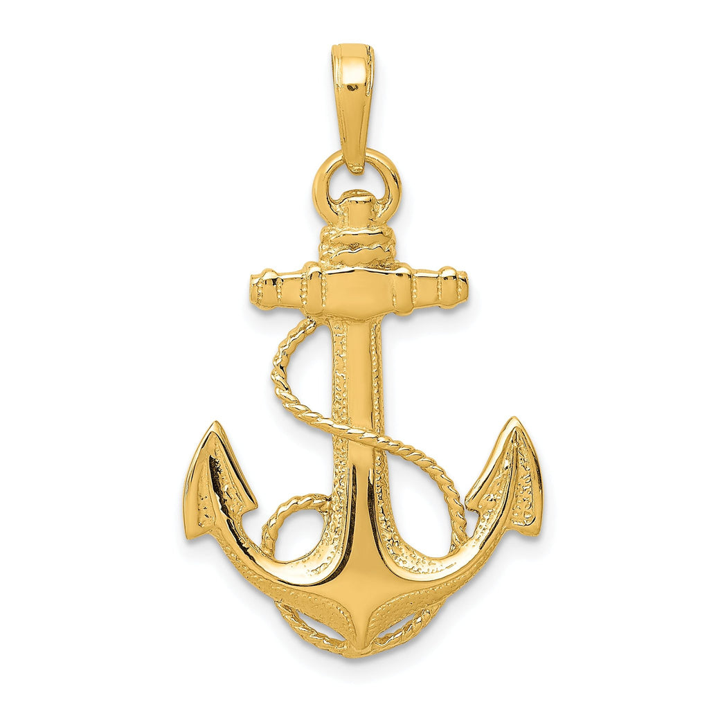 14K Gold Men's Anchor with Rope Pendant  Solid Casted Design