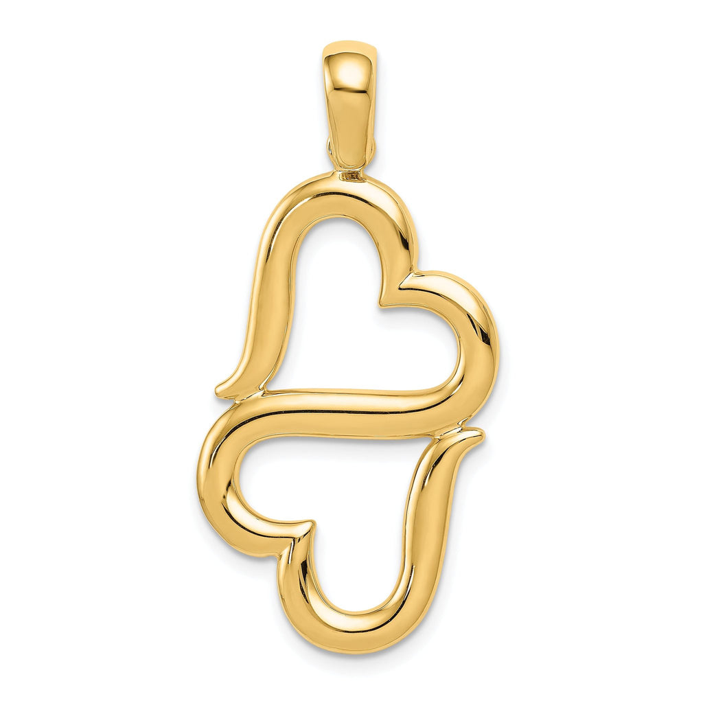 14K Gold Double Hearts Pendant with Polished Finish  Elegant and Solid Design