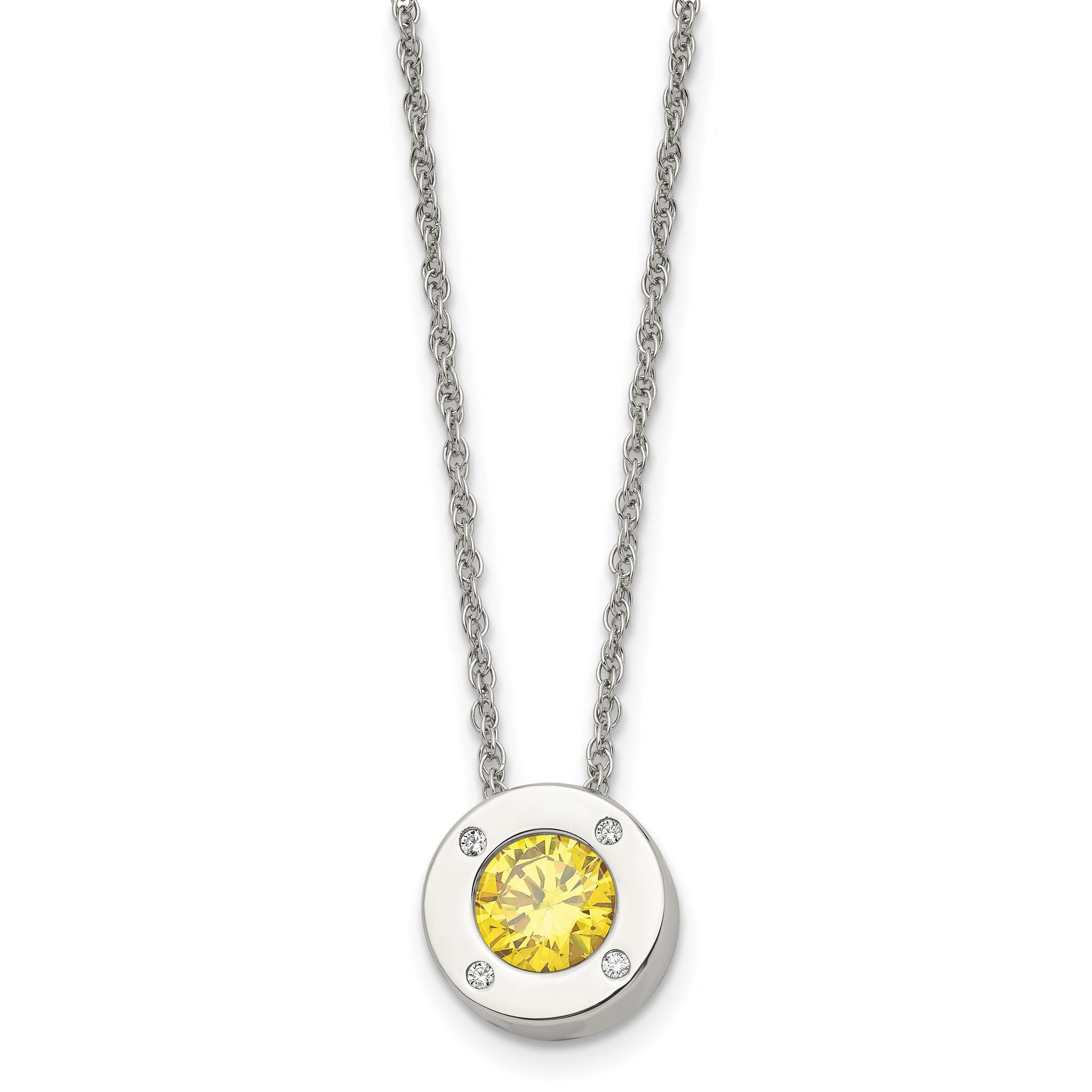 Chisel Stainless Steel Polished CZ November Birthstone Circle Pendant on a 20 inch Multi-Link Chain Necklace Main image