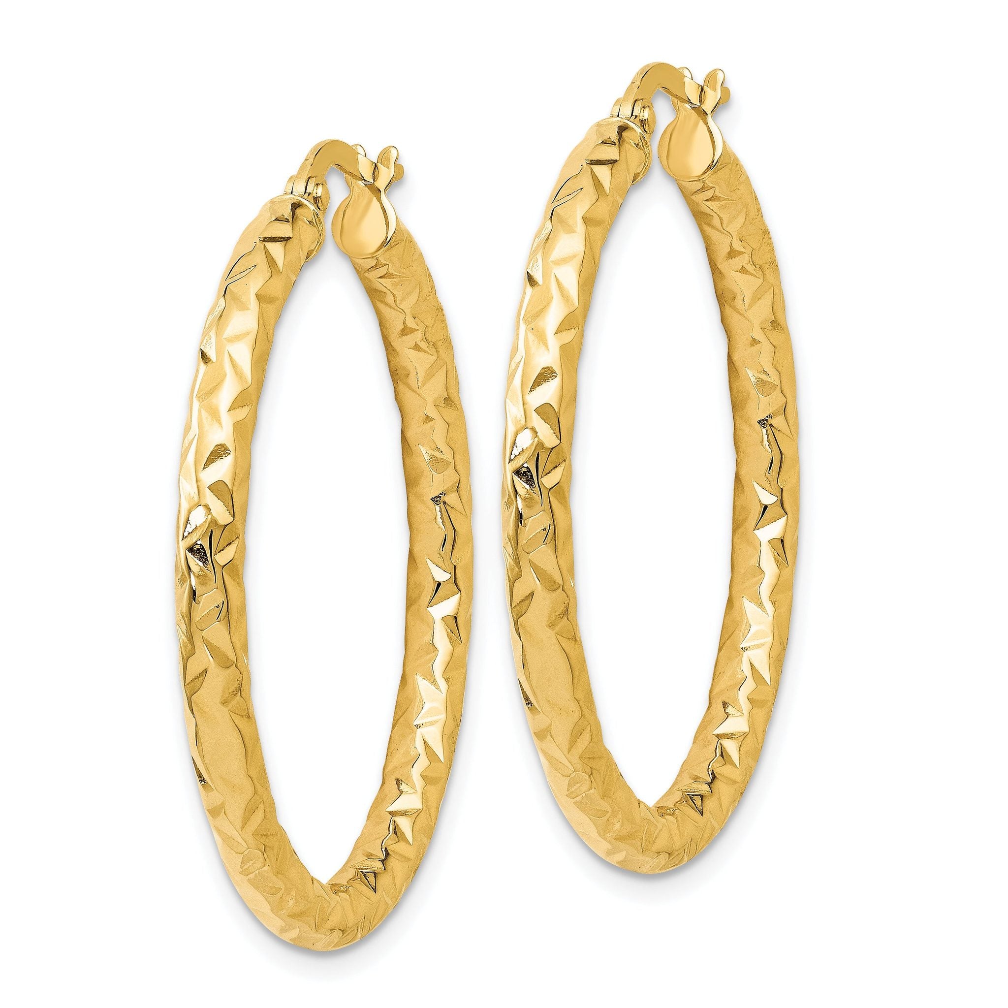 14K Gold Hollow Hoop Earrings with Polished and Textured Finish  Lightweight and Elegant