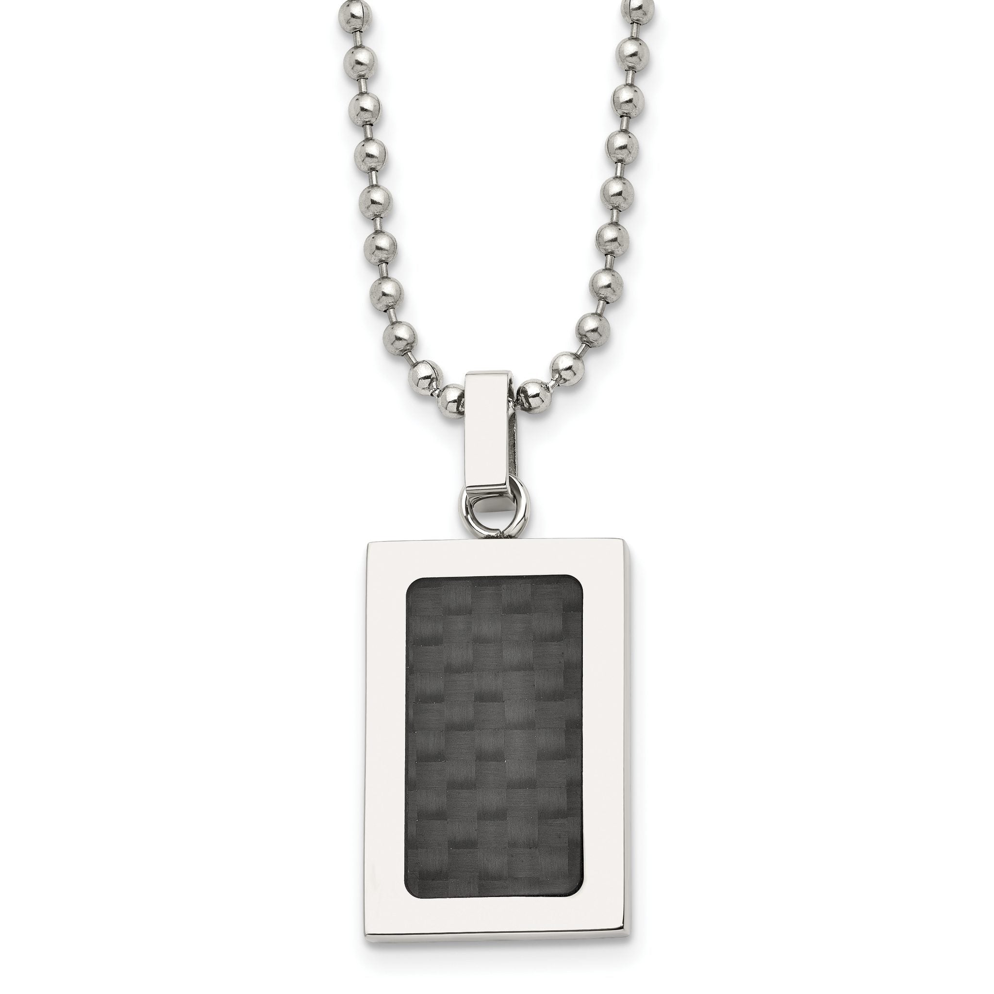Stainless Steel 22in Polished w/Black Carbon Fiber Inlay Rectangle Necklac Main image