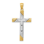 14K Two-Tone Gold Diamond-Cut Cross Pendant Elegant Solid Design