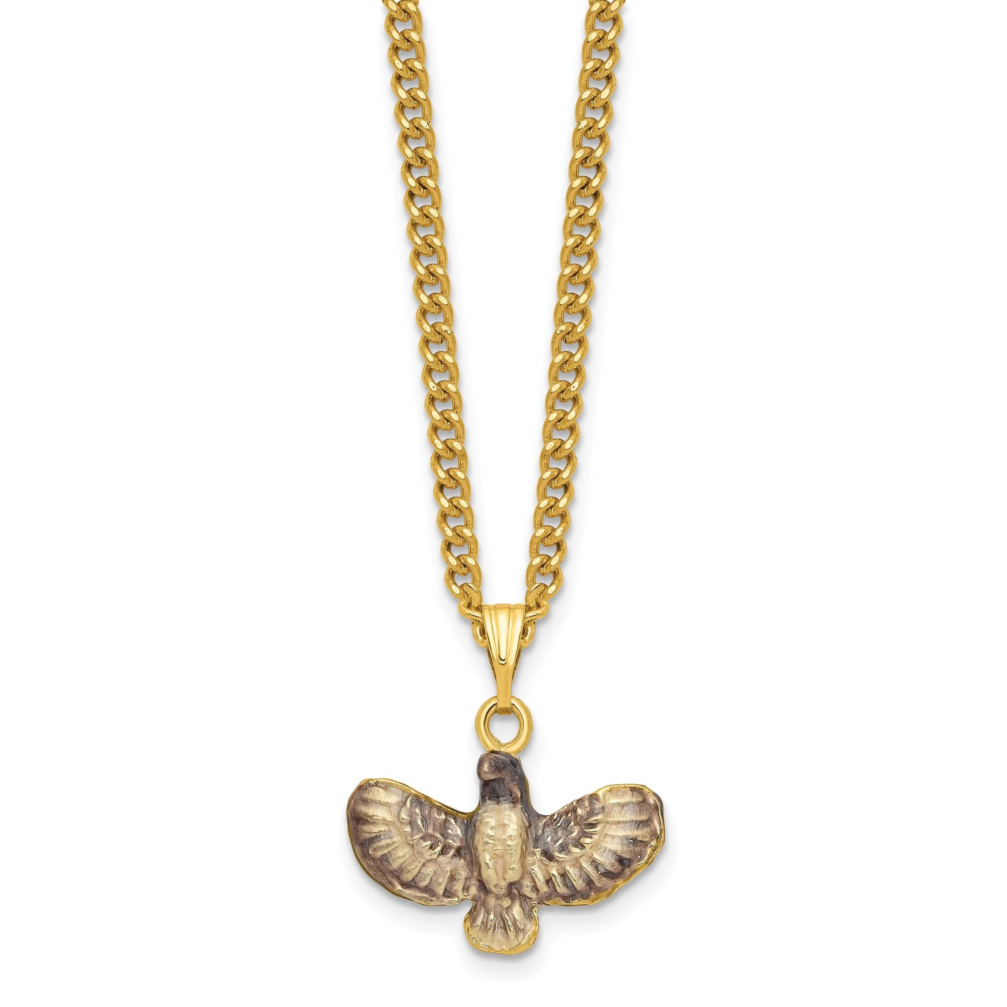 Luxury Giftware Pewter Bejeweled Crystals Gold-tone Enameled VALIANT Golden Eagle Trinket Box with Matching 18 Inch Necklace