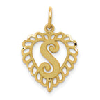 14K Gold Heart Letter S Charm with Diamond-Cut Sandblasted Finish Elegant & Themed