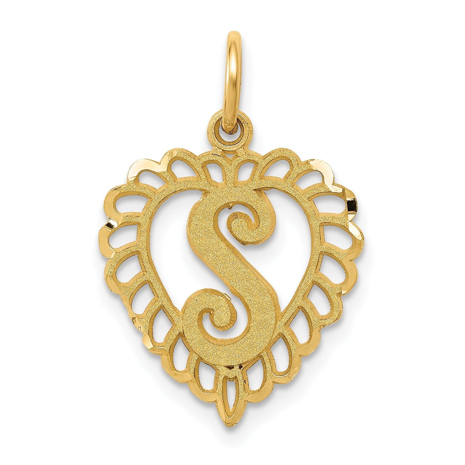 14K Gold Heart Letter S Charm with Diamond-Cut Sandblasted Finish Elegant & Themed