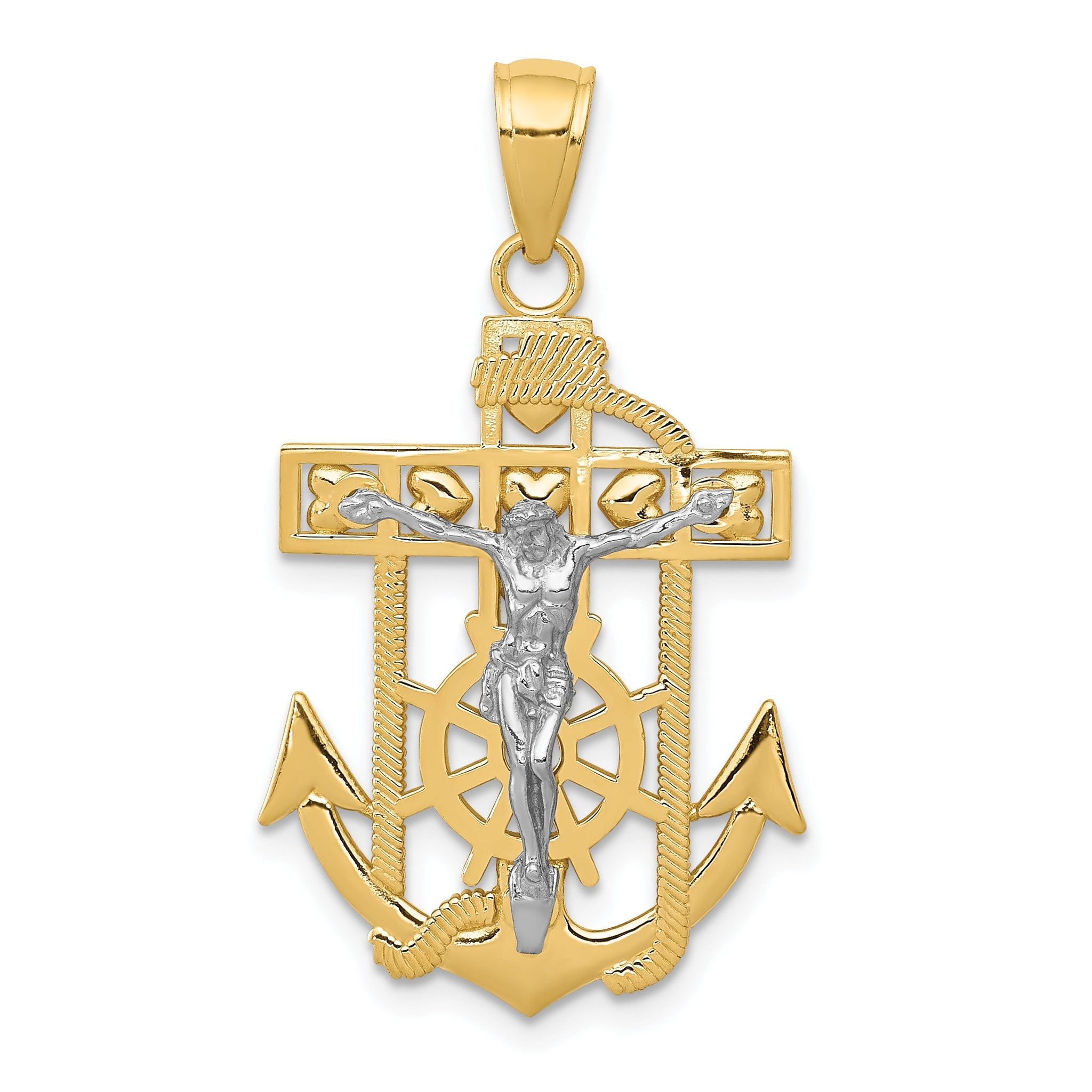 14K Two-Tone Gold MarinerÃÂ¢Ã¢âÂ¬Ã¢âÂ¢s Crucifix Pendant  Solid, Elegant, Casted Design
