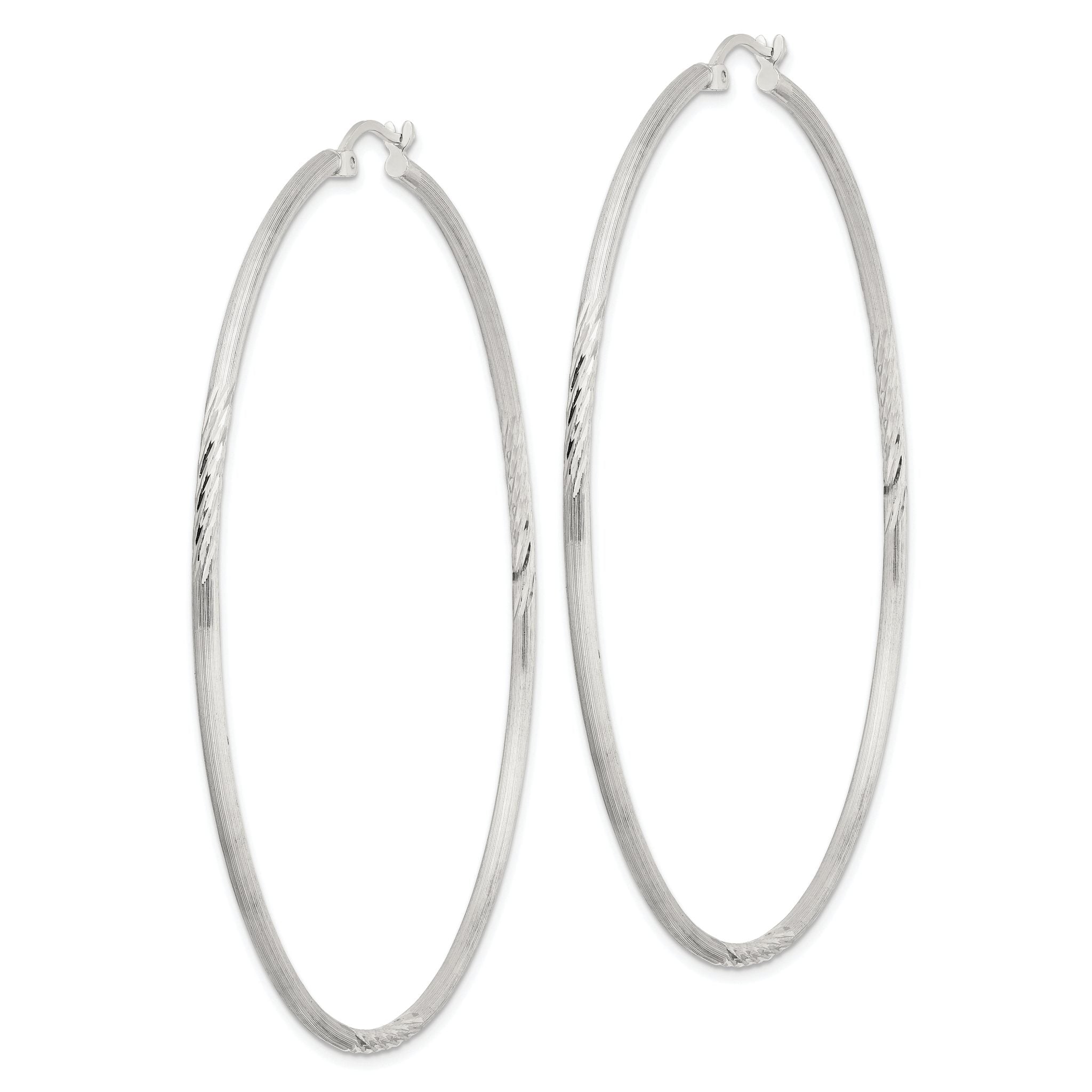 Sterling Silver 2mm Polished/Satin D/C Hoop Earrings Secondary image