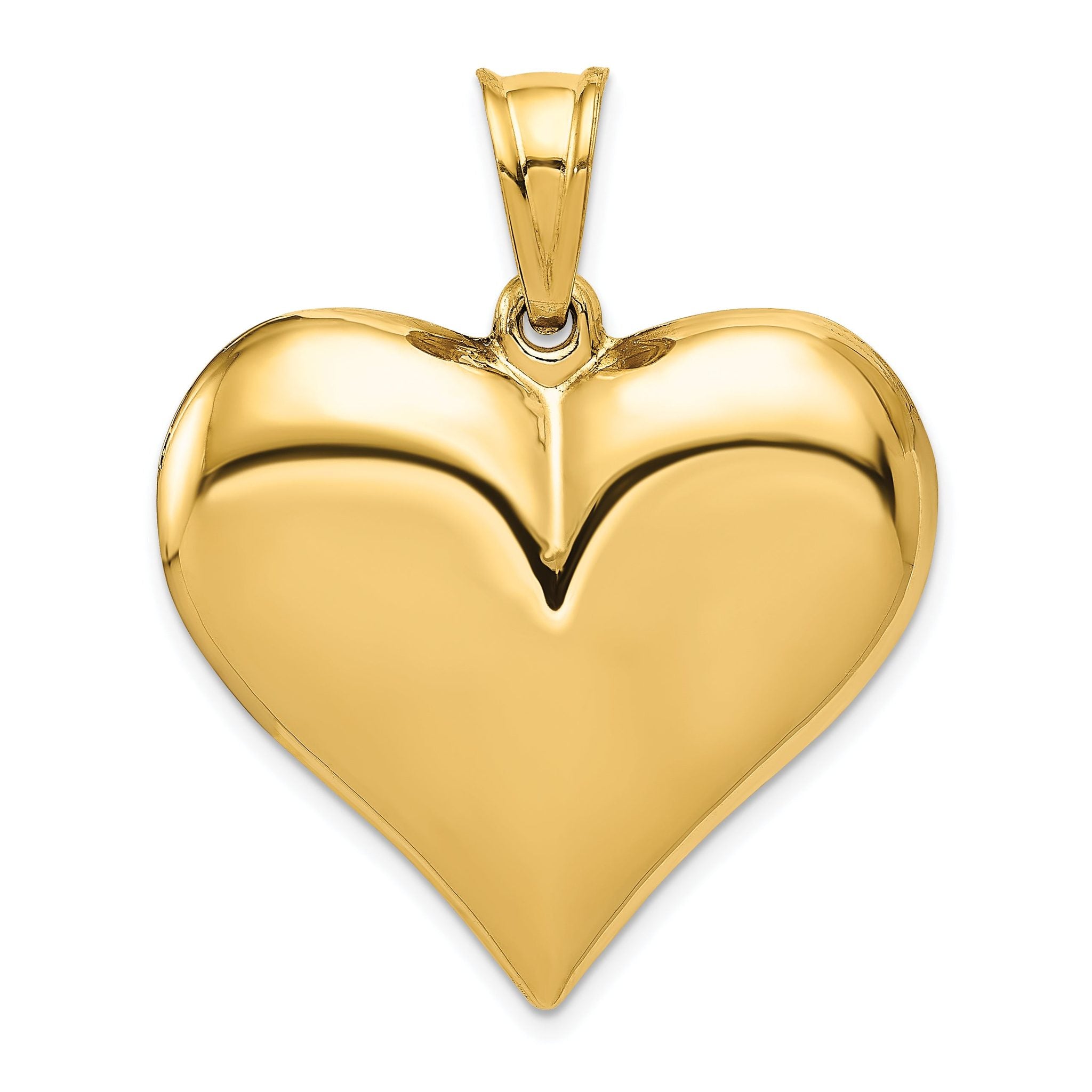 14K Gold 3D Polished Puffed Heart Pendant  Elegant Hollow Design