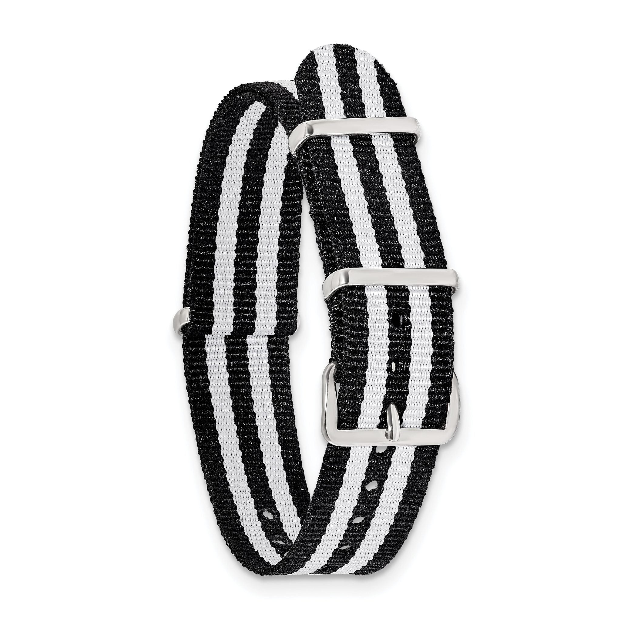 Striped Ballistic Nylon Watch Band in Black & White, 20mm