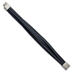 Stainless Steel Brushed Multi Strand Navy Blue Leather Bracelet