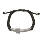 Stainless Steel Brushed and Polished Cross Black Nylon Adjustable Bracelet for Men