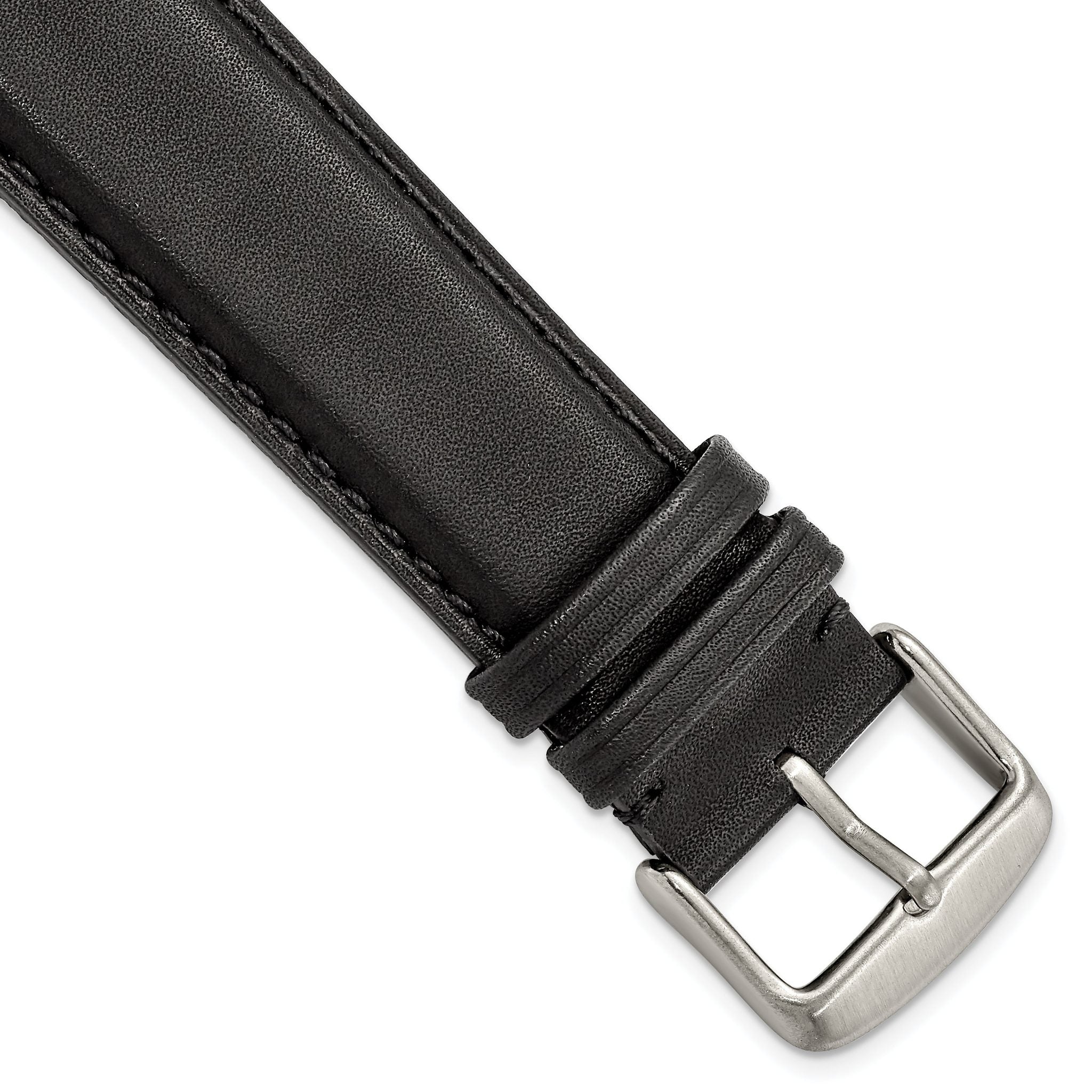 Full Oil Leather Watch Band in Black with Steel Buckle, 24mm