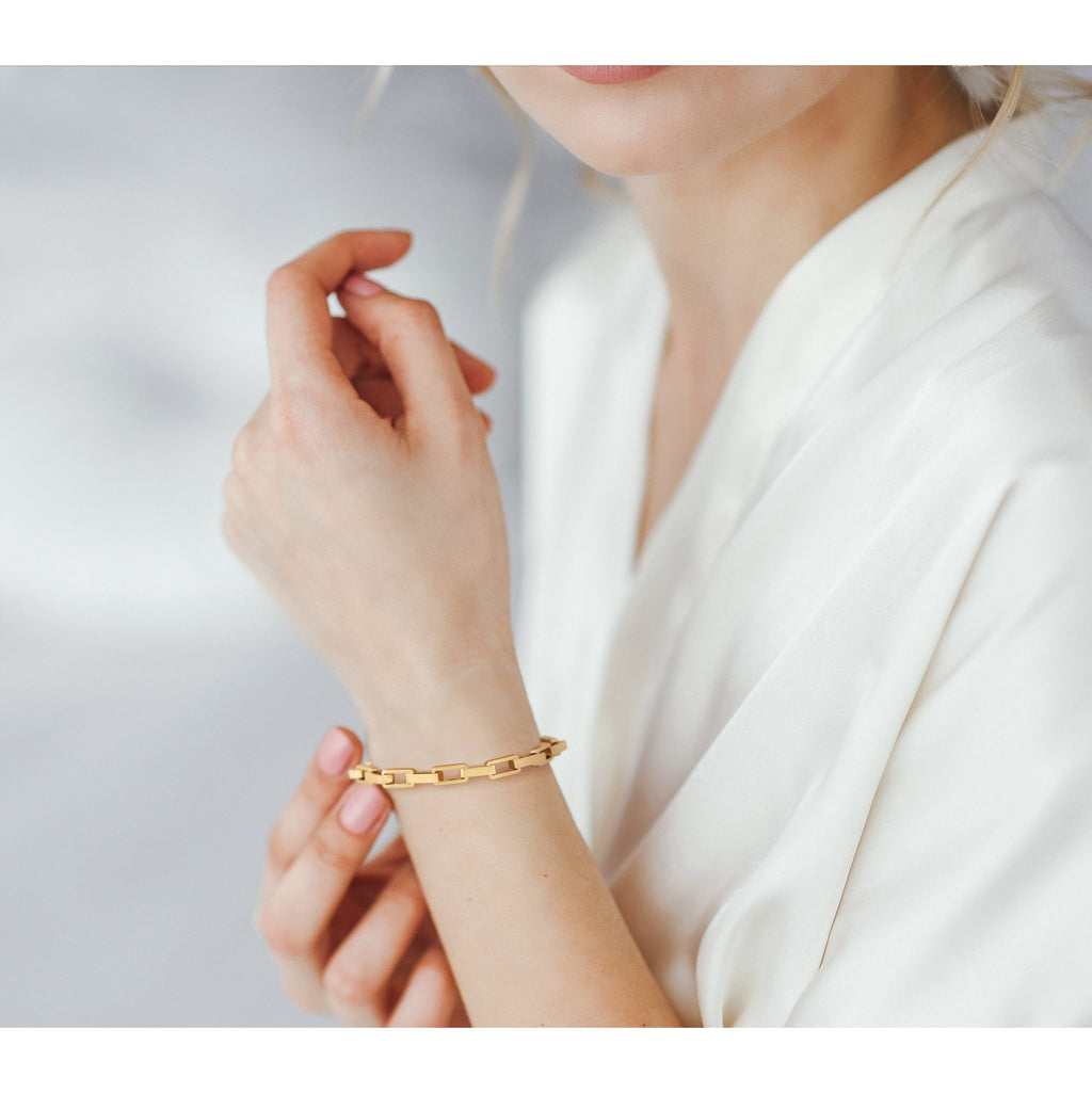 14K Polished Fancy Rectangular Link Bracelet